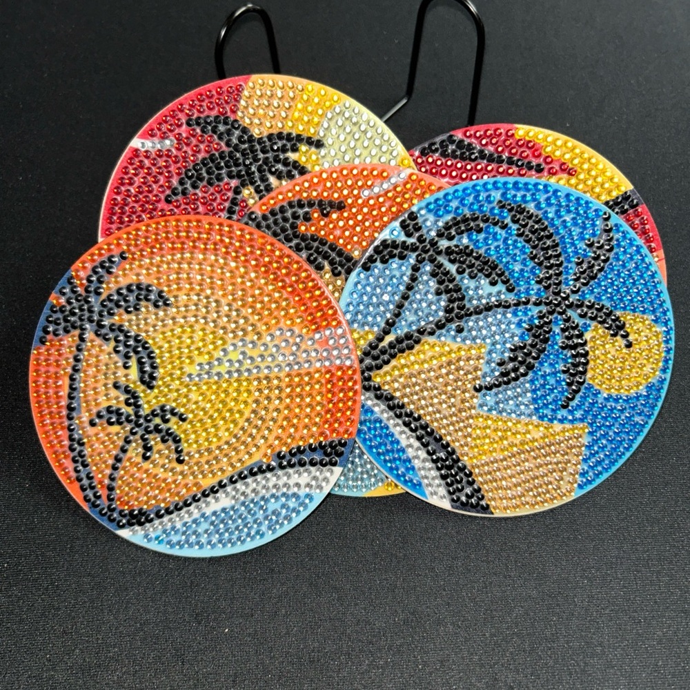 5 Piece Diamond Painting Coaster Set-‎ Palm Tree Sunset Beach